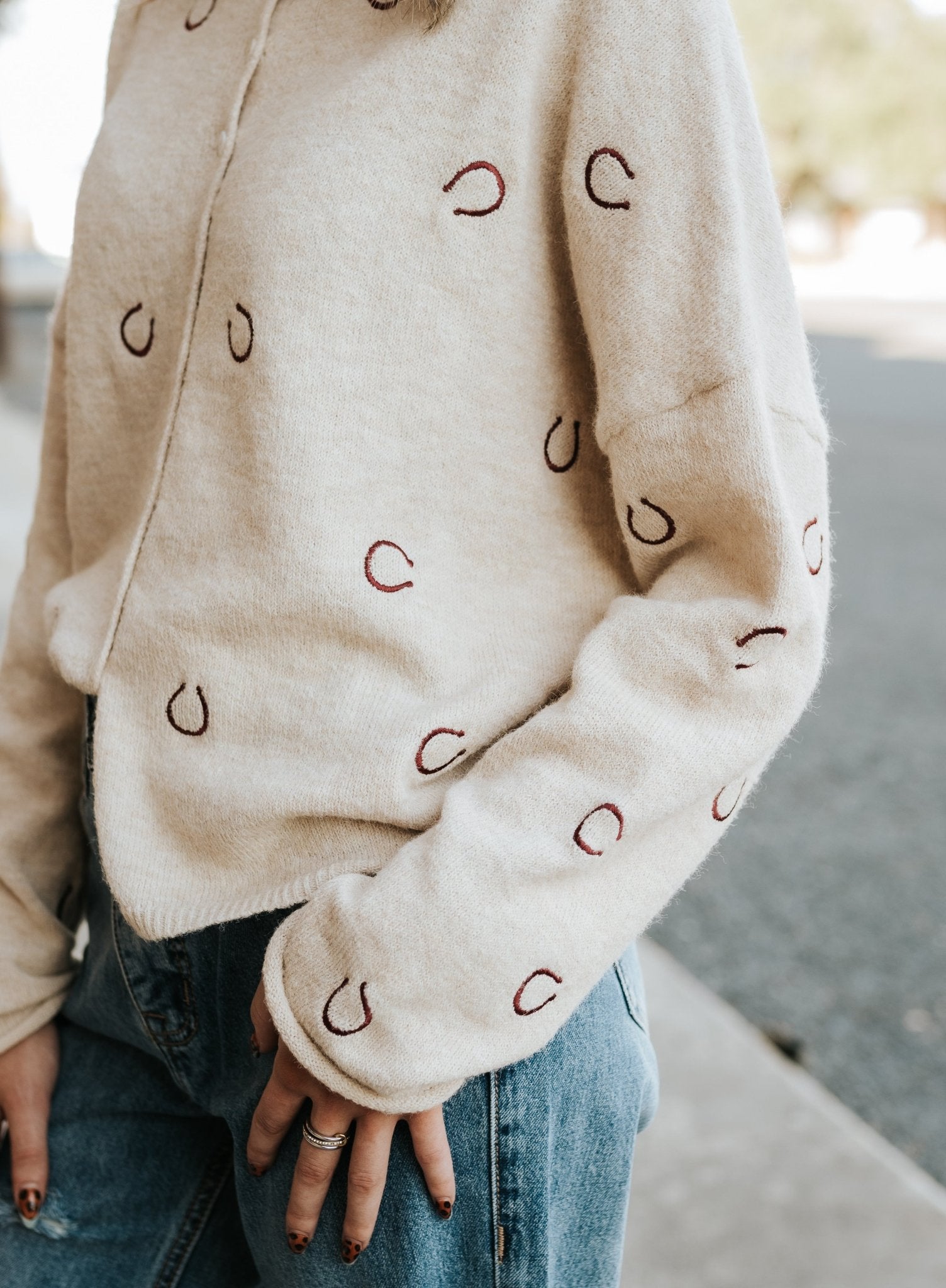 Oat Horse Shoes Embroidered Cardigan TBW14147 - Southern Soule Designs