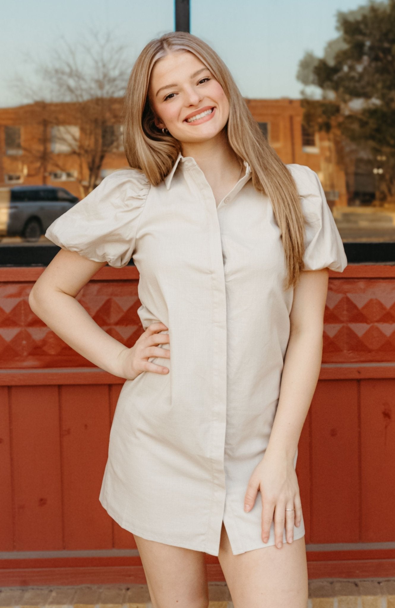 Oatmeal Button Down Shift Dress CD04468 - Southern Soule Designs