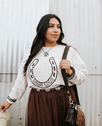 Oatmeal Good Luck Horseshoe Sweater - Southern Soule Designs
