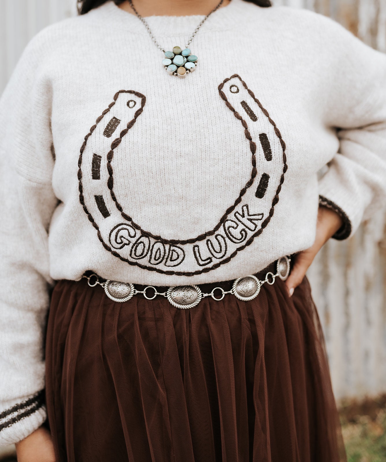 Oatmeal Good Luck Horseshoe Sweater - Southern Soule Designs