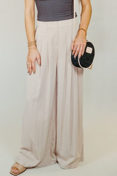 Oatmeal Pleated Wide Leg Pants P - 3430 - JK - Southern Soule Designs