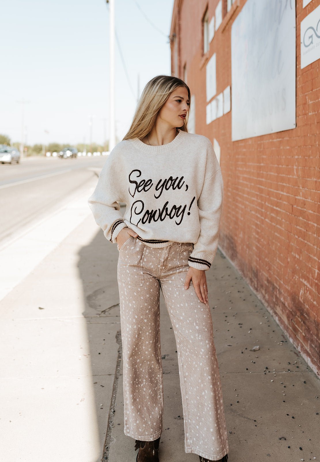 Oatmeal See You Cowboy Sweater BRW0280 - 32 - Southern Soule Designs