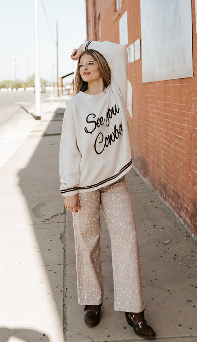 Oatmeal See You Cowboy Sweater BRW0280 - 32 - Southern Soule Designs