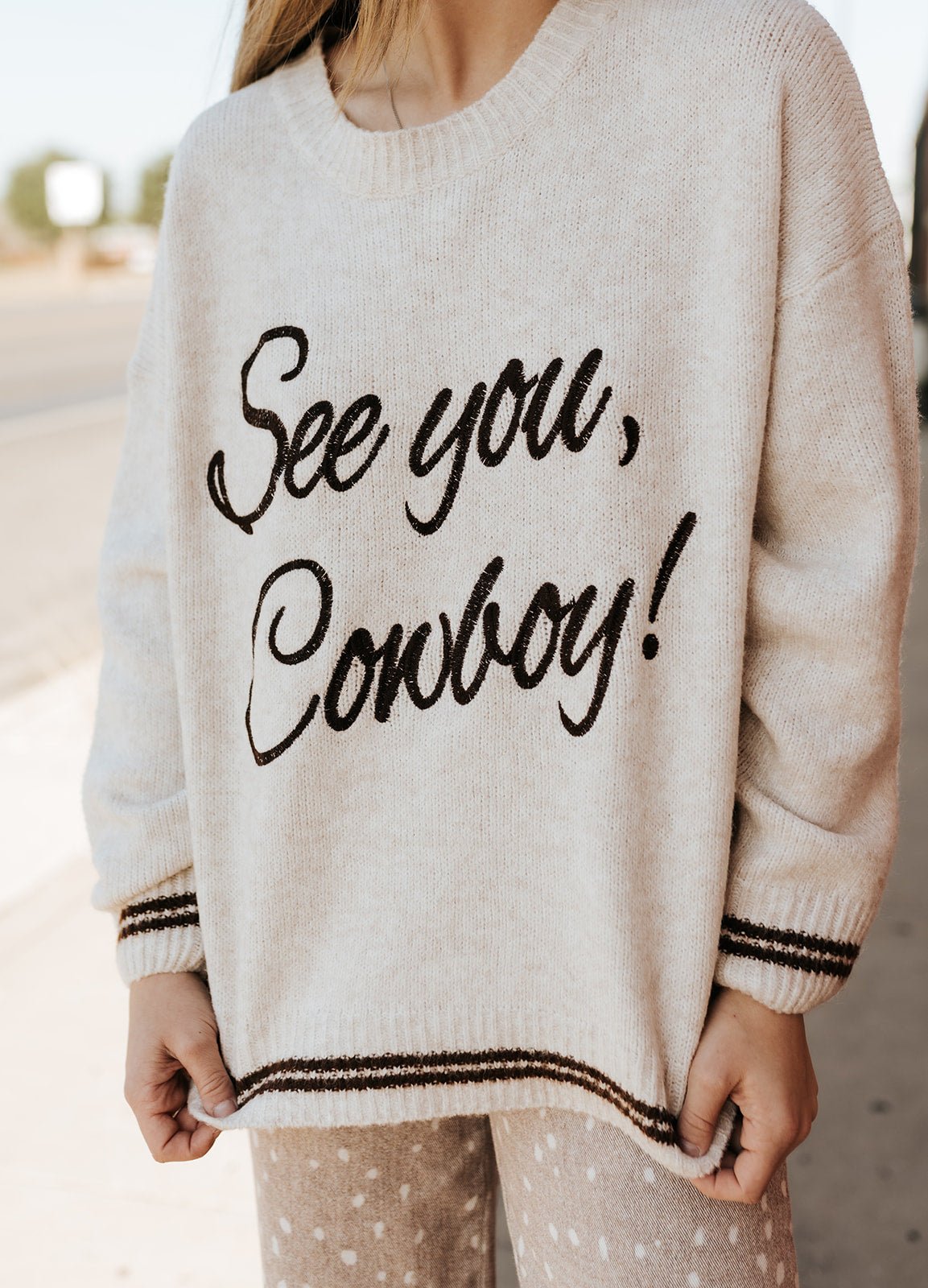 Oatmeal See You Cowboy Sweater BRW0280 - 32 - Southern Soule Designs