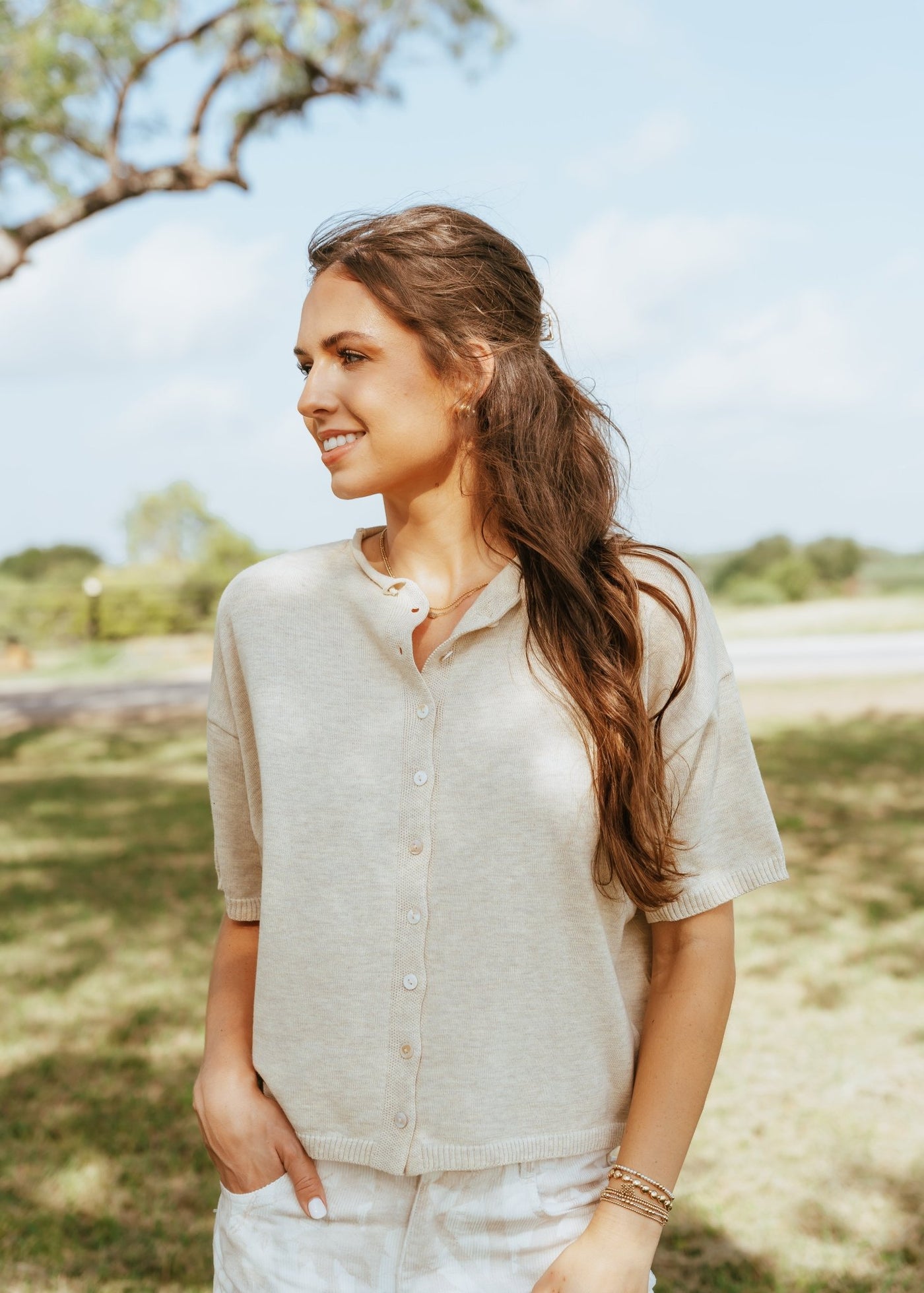 Oatmeal Short Sleeve Knit Cardigan TBW13717 - Southern Soule Designs