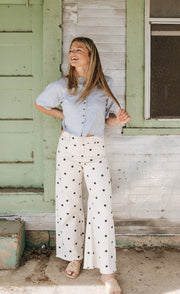 Oatmeal/Navy Falling Petals Polka Dot Pants P10366LL - Southern Soule Designs