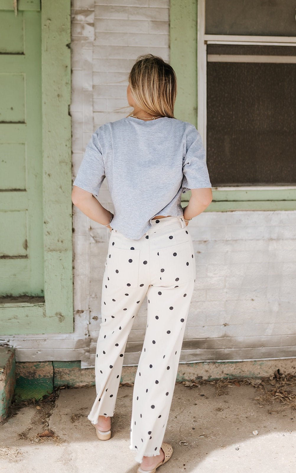 Oatmeal/Navy Falling Petals Polka Dot Pants P10366LL - Southern Soule Designs