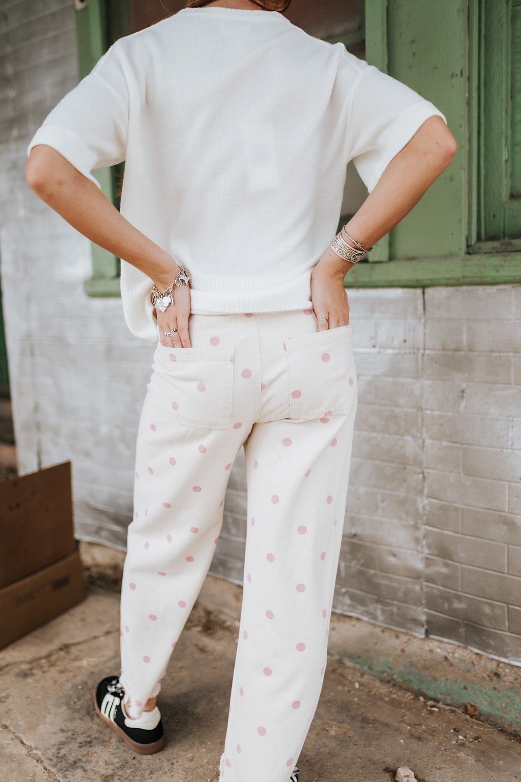 Oatmeal/Pink Falling Petals Polka Dot Pants P10366LL - Southern Soule Designs