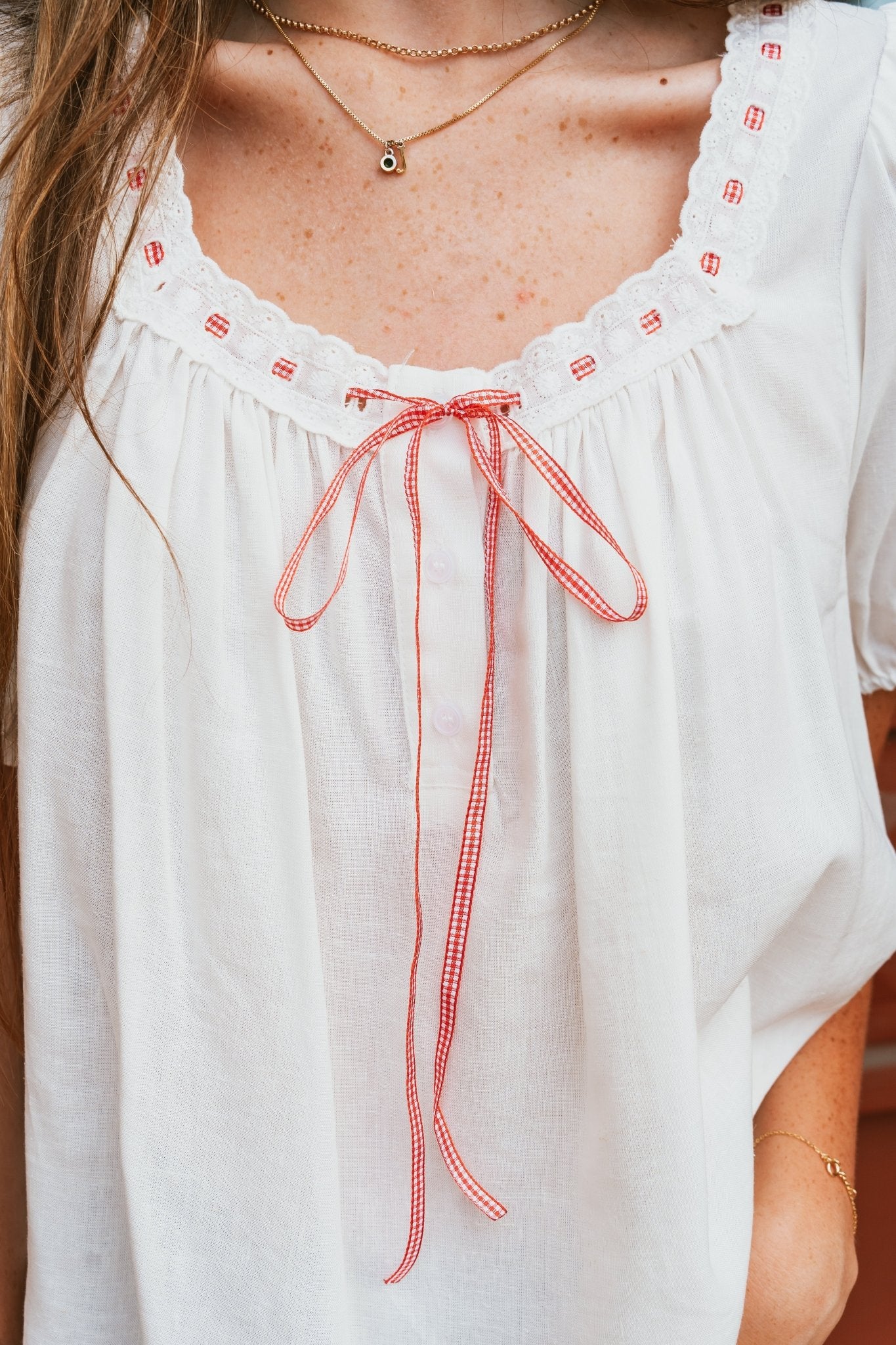 Off White Blouse with Red Tie TBT13848 - Southern Soule Designs