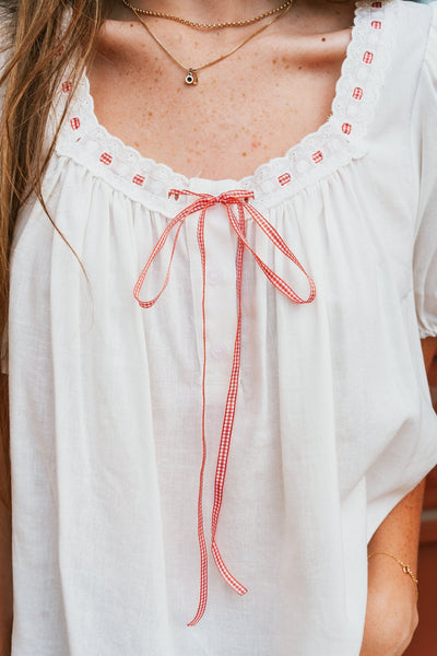 Off White Blouse with Red Tie TBT13848 - Southern Soule Designs