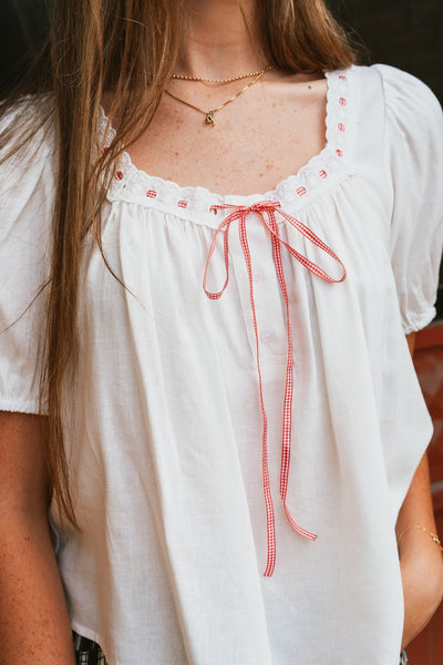 Off White Blouse with Red Tie TBT13848 - Southern Soule Designs