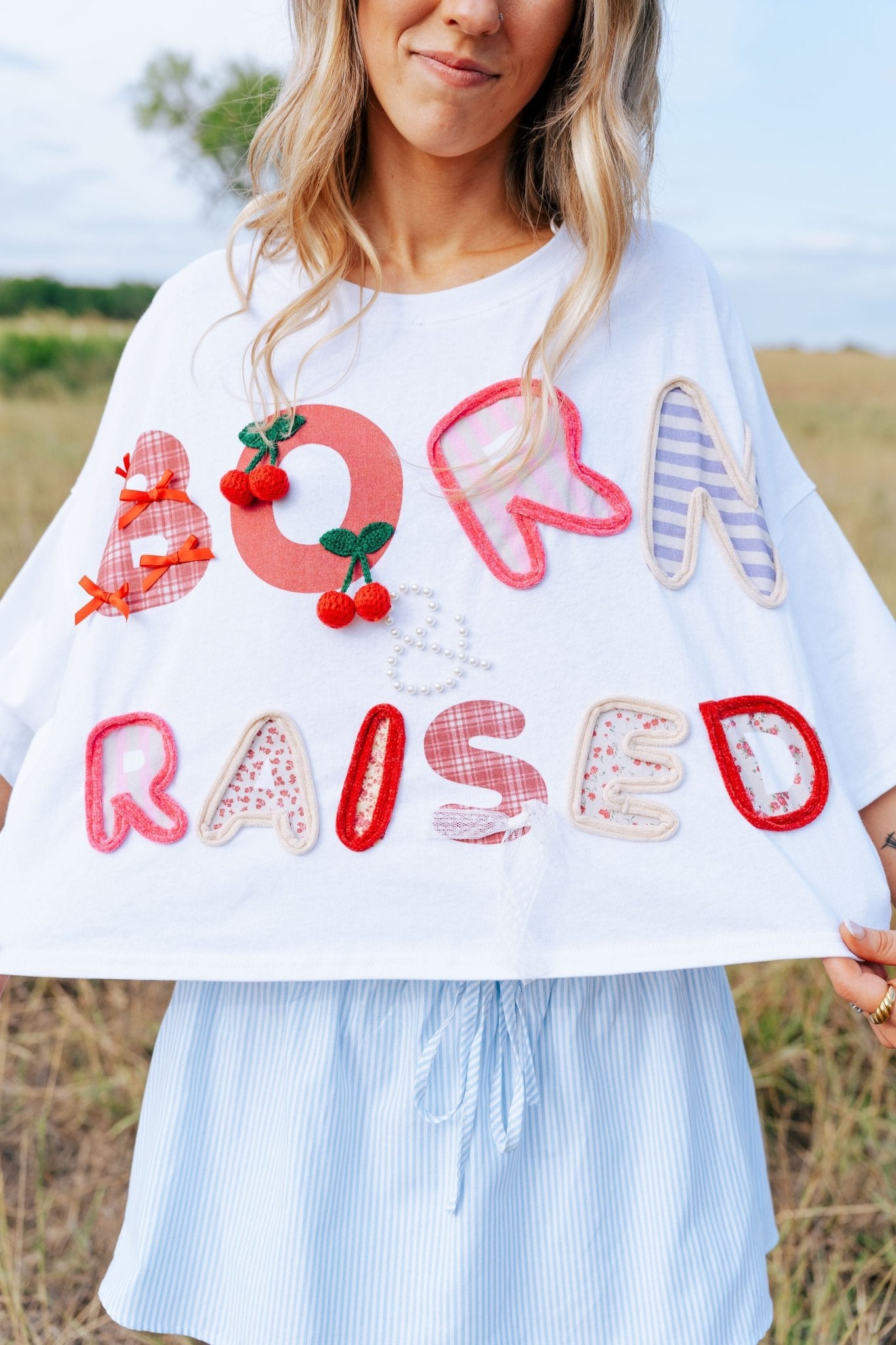 Off White Born & Raised Graphic Cropped Tee IKT39652 - 04 - Southern Soule Designs