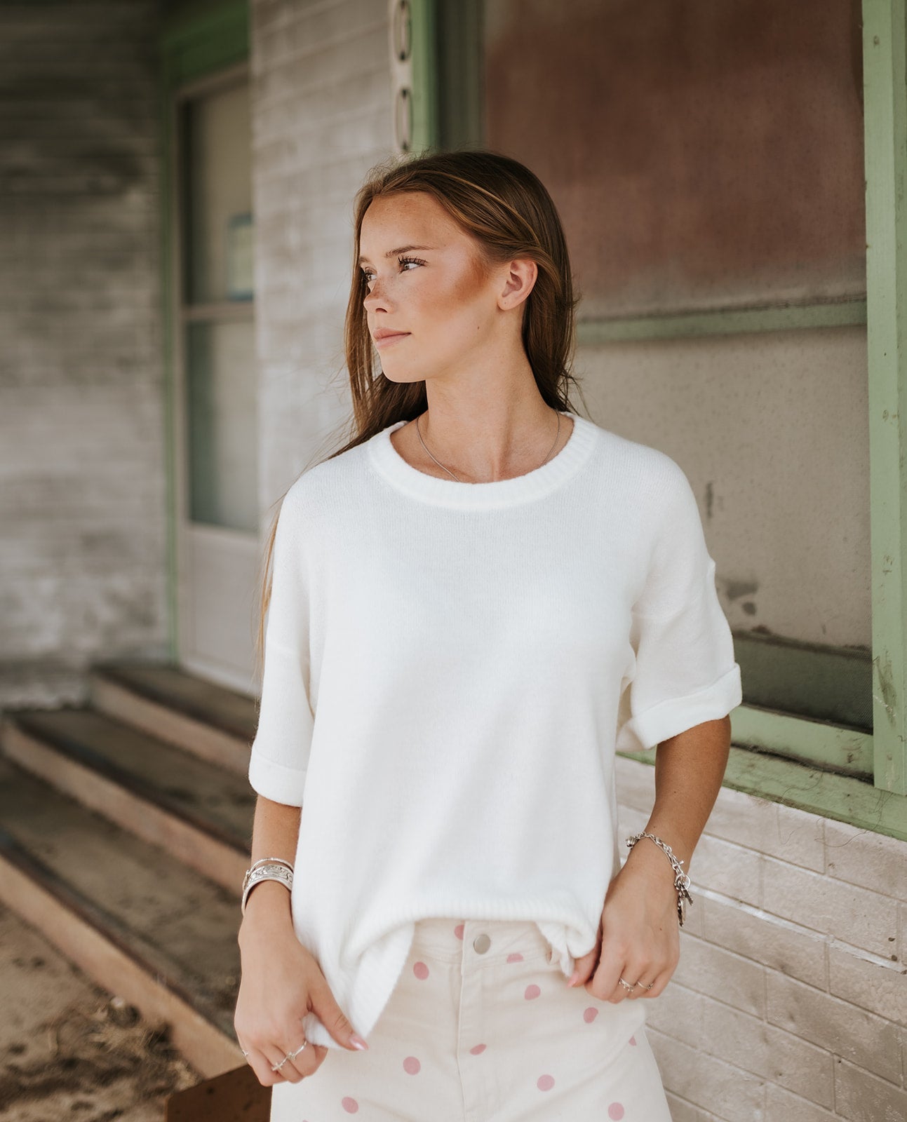 Off White Catrina Short Sleeve Sweater - Southern Soule Designs