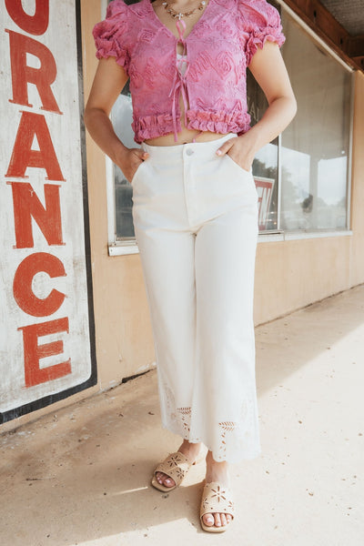 Off White Embroidered Pants ILP6180 - Southern Soule Designs