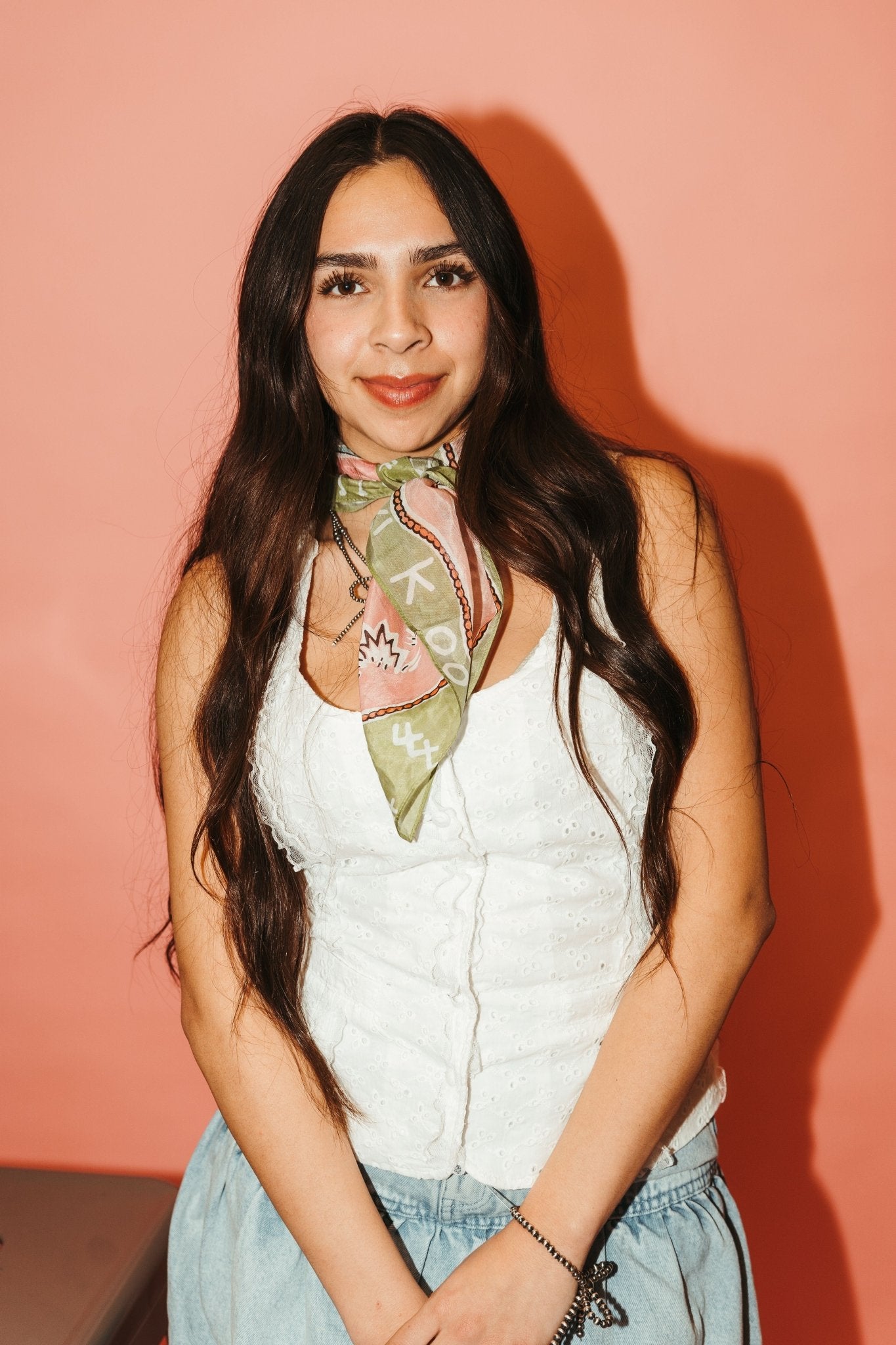 Off White Eyelet Button Up top with Fitted Silhouette BRT3437 - Southern Soule Designs