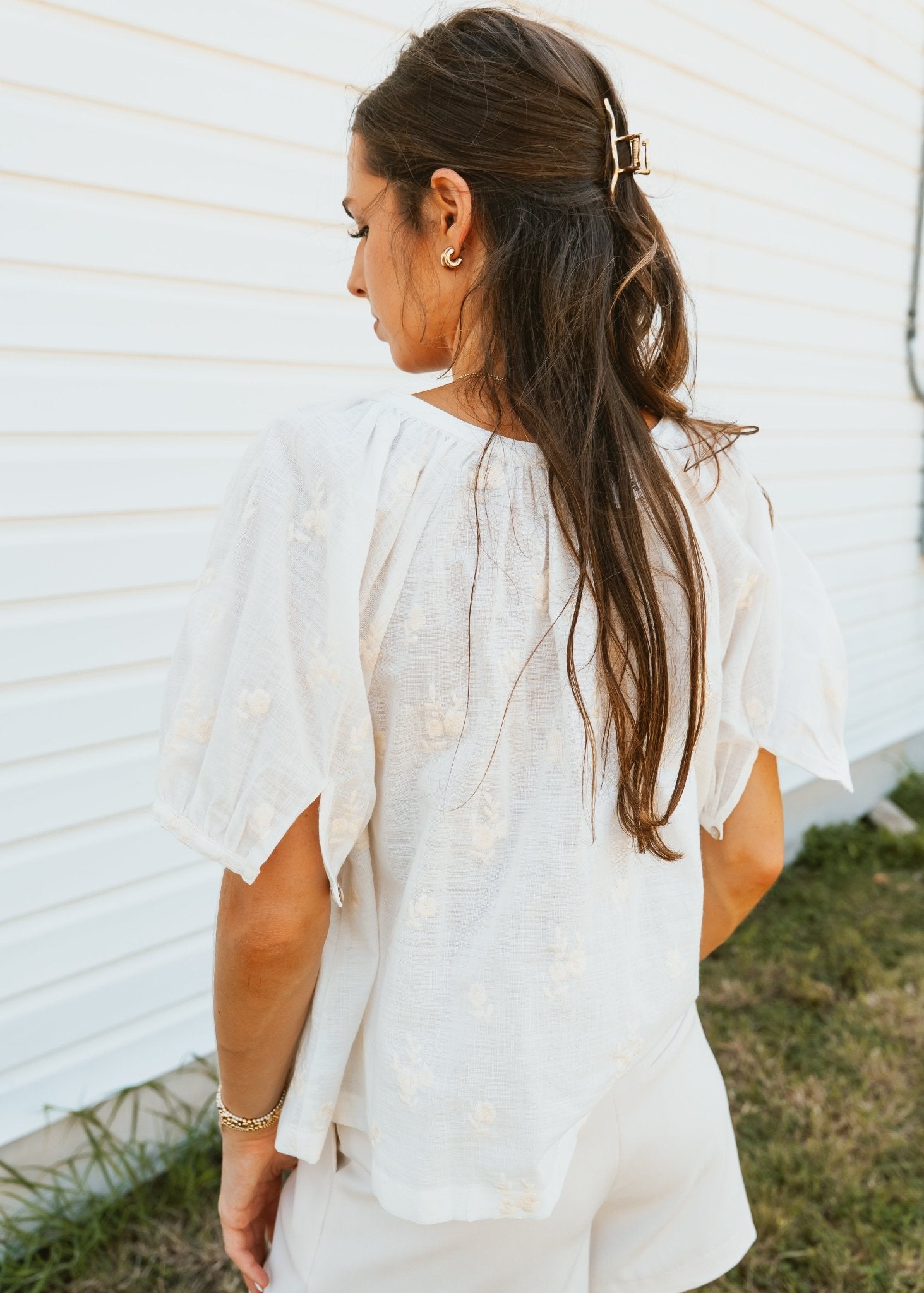 Off White Floral Embroidered Button - Up Blouse WL25 - 10525 - Southern Soule Designs