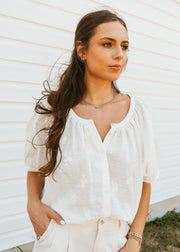 Off White Floral Embroidered Button - Up Blouse WL25 - 10525 - Southern Soule Designs