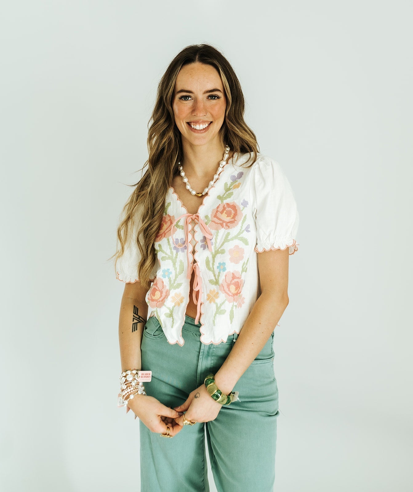 Off White Floral Embroidered Top EC10359 - Southern Soule Designs