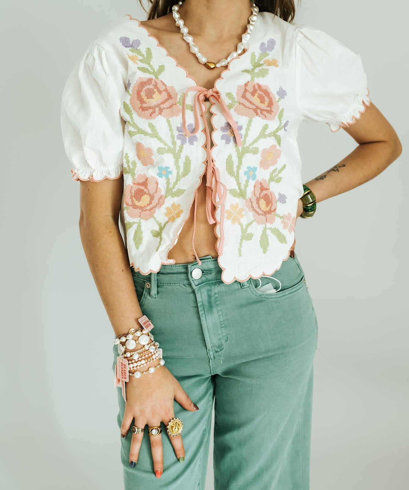 Off White Floral Embroidered Top EC10359 - Southern Soule Designs