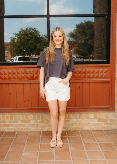 Off White High Waisted Shorts P26387 - Southern Soule Designs