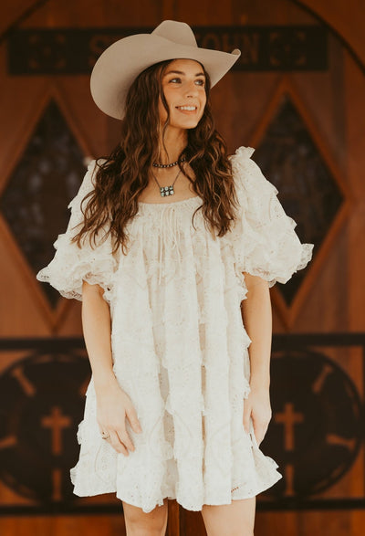 Off White Maddy Eyelet Mini Dress S1449D - 2 - Southern Soule Designs