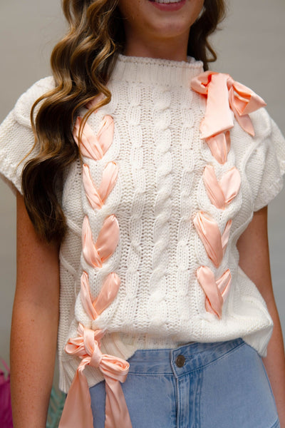 Off White /Pink Ribbon Sweater Vest ILT4061 - Southern Soule Designs