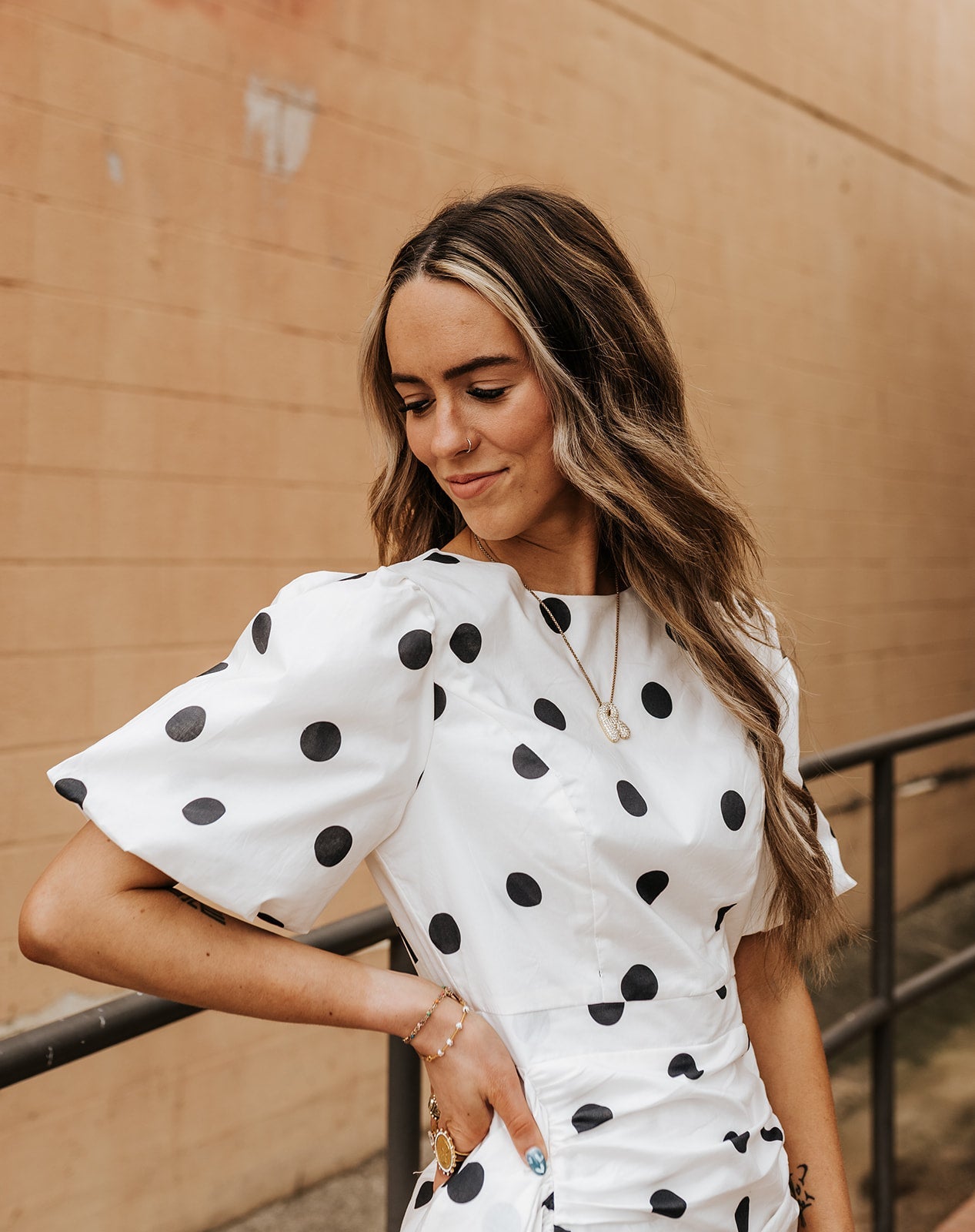 Off White Puff Sleeve Polka Dot Dress D - 10700 - H - Southern Soule Designs