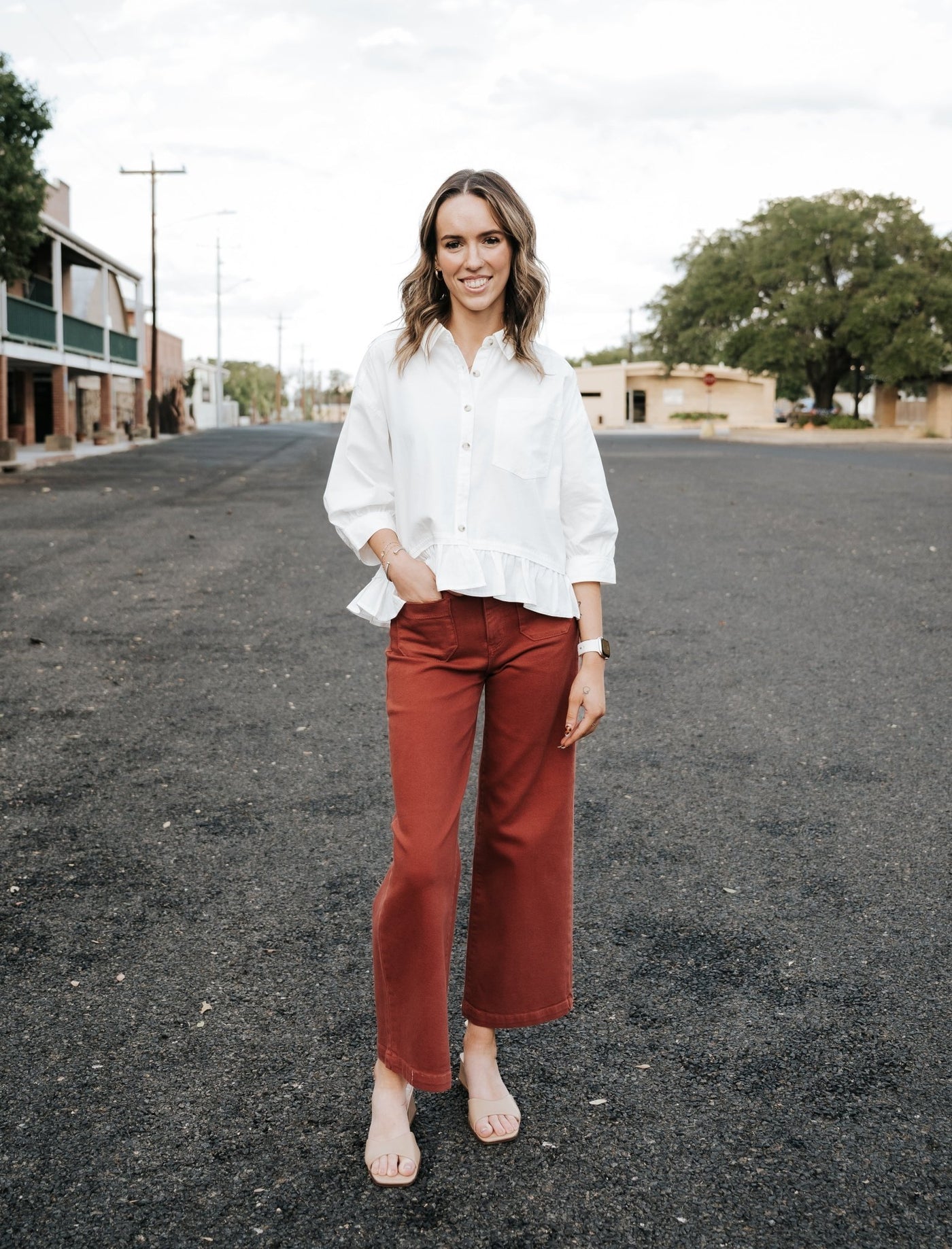 Off White Ruffle Hem Button Up Shirt WL25 - 10377 - Southern Soule Designs