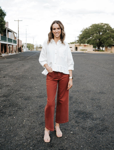 Off White Ruffle Hem Button Up Shirt WL25 - 10377 - Southern Soule Designs