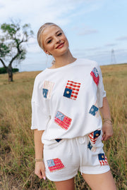 Off White USA Flag Patches Short Sleeve Top IFKT47431 - 01 - Southern Soule Designs