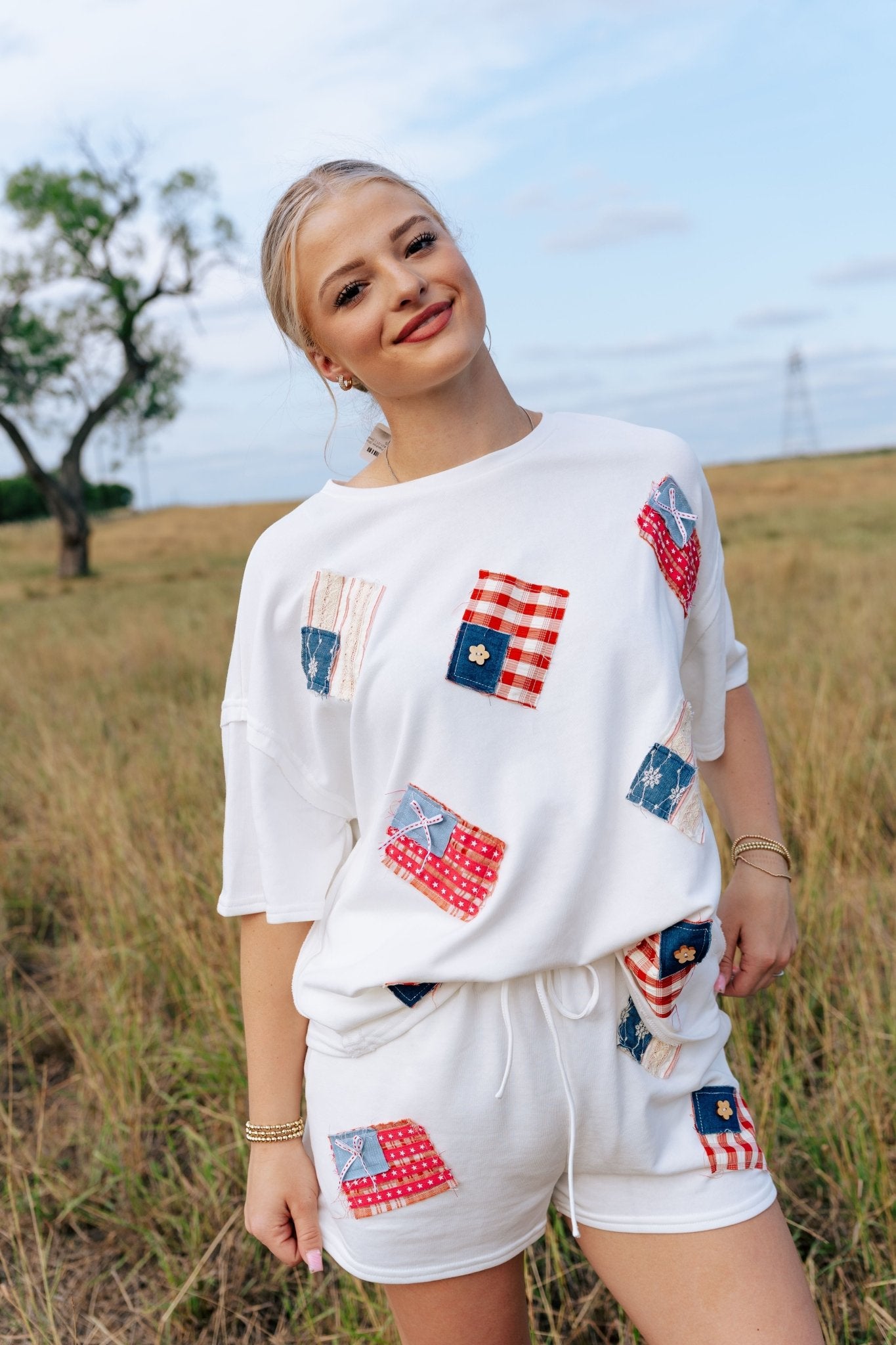 Off White USA Flag Patches Short Sleeve Top IFKT47431 - 01 - Southern Soule Designs