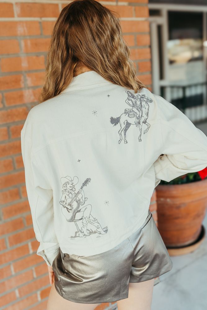 Off White Western Cowgirl Embroidered Denim Jacket 23177J - Southern Soule Designs