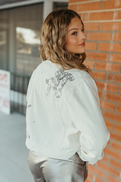 Off White Western Cowgirl Embroidered Denim Jacket 23177J - Southern Soule Designs