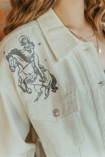 Off White Western Cowgirl Embroidered Denim Jacket 23177J - Southern Soule Designs