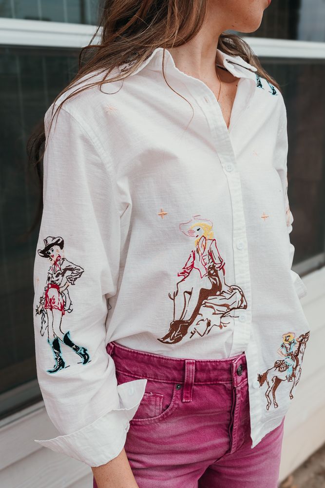 Off White Western Cowgirl Embroidered Long Sleeve Shirt 22894T - Southern Soule Designs