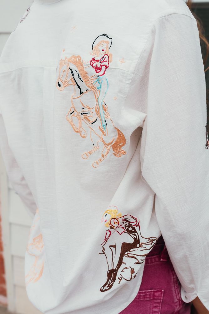 Off White Western Cowgirl Embroidered Long Sleeve Shirt 22894T - Southern Soule Designs