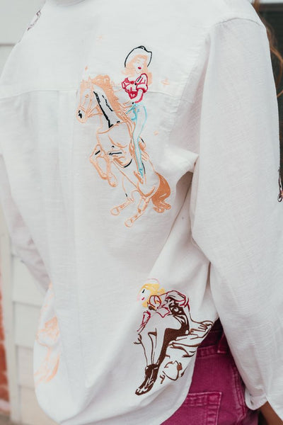 Off White Western Cowgirl Embroidered Long Sleeve Shirt 22894T - Southern Soule Designs