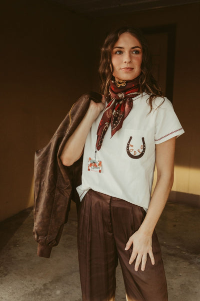 Off White Zig Zag Stitch Western Tee 23152T - Southern Soule Designs