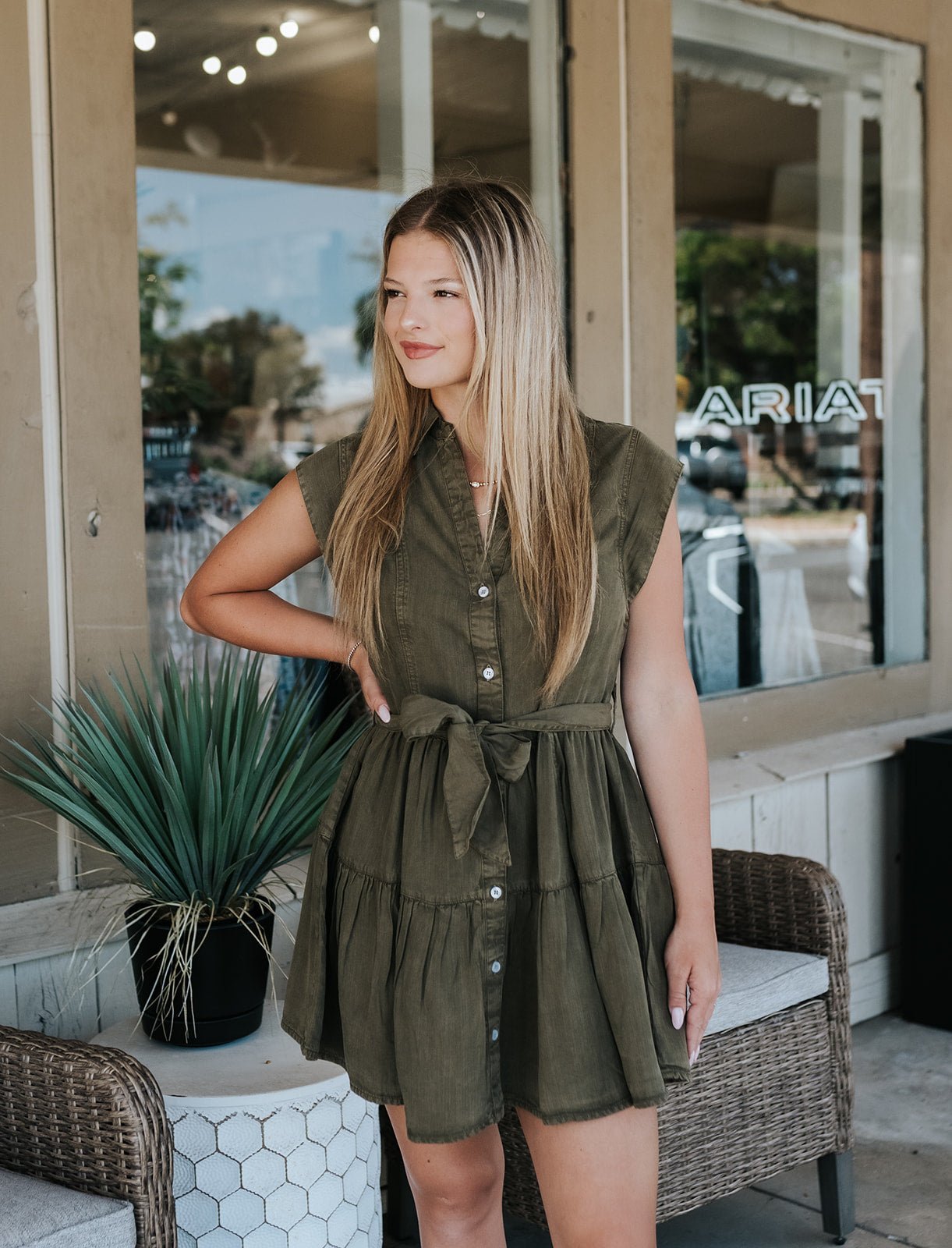 Olive Button Down Collared Dress DT50100 - Southern Soule Designs