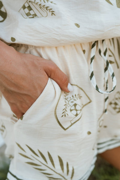 Olive Multi - Print High Waist Shorts P27339 - Southern Soule Designs