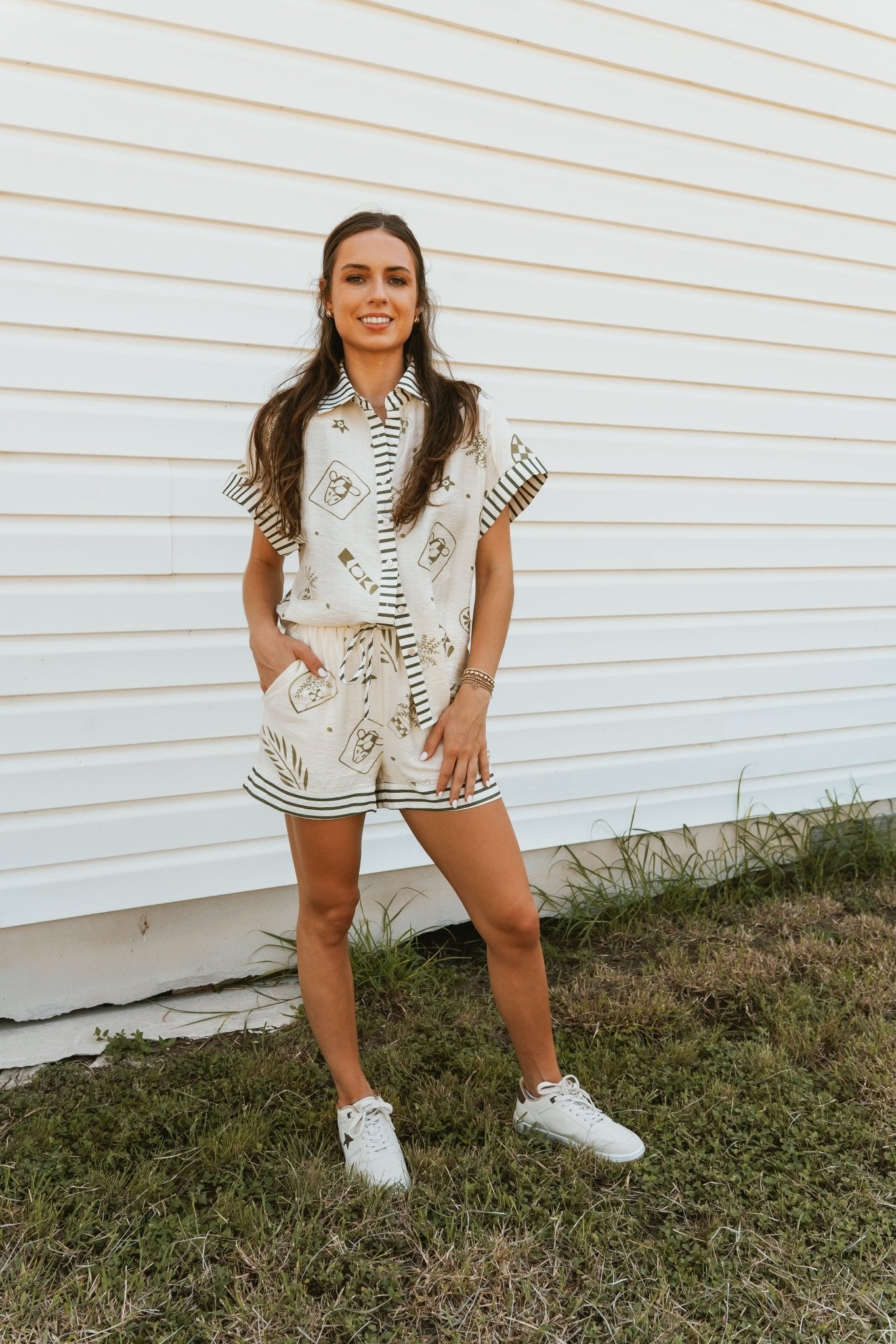 Olive Multi - Print Short Sleeve Top T27338 - Southern Soule Designs