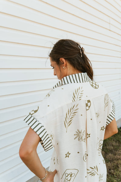 Olive Multi - Print Short Sleeve Top T27338 - Southern Soule Designs