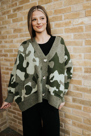 Olive Oversized Camouflage Cardigan IT1670F - Southern Soule Designs