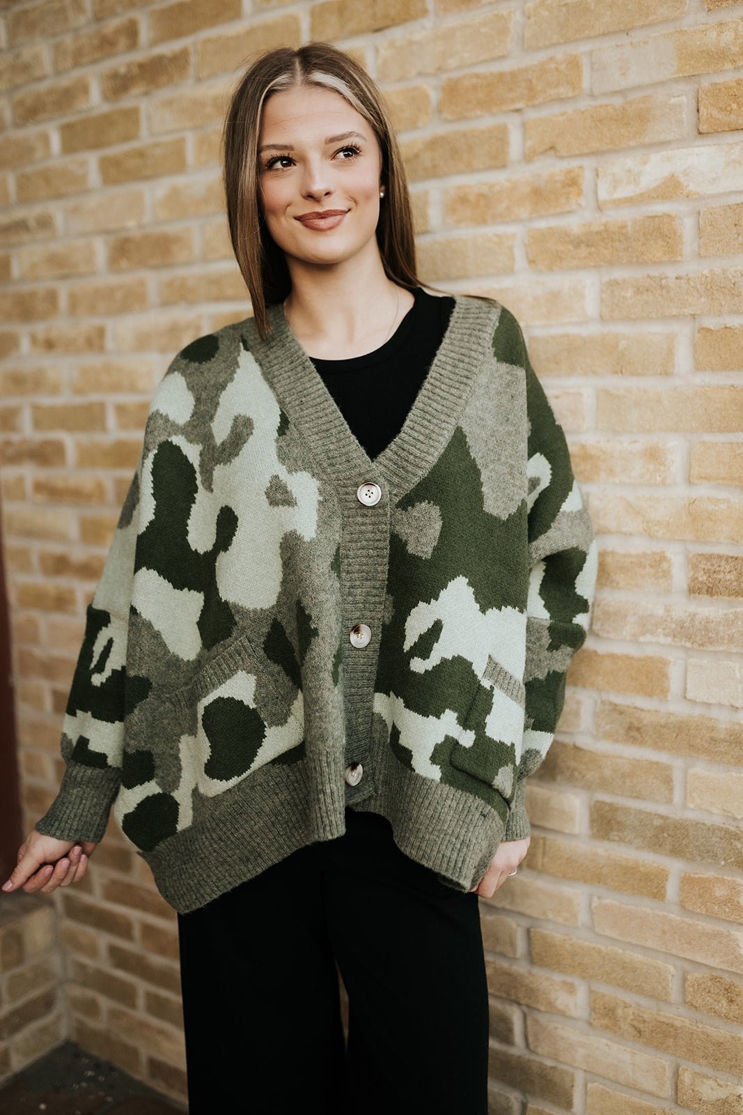 Olive Oversized Camouflage Cardigan IT1670F - Southern Soule Designs