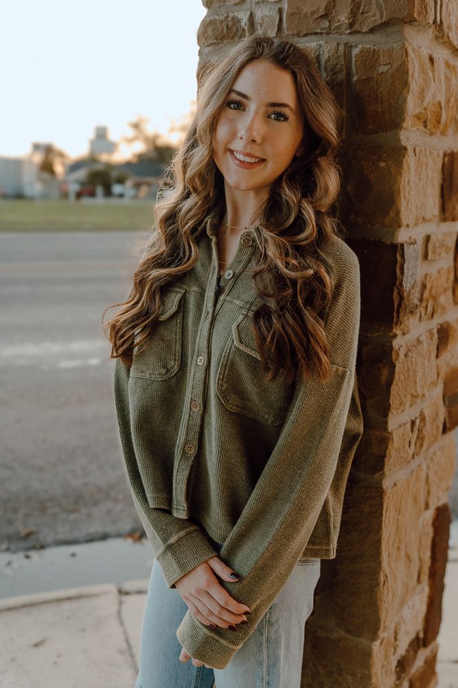 Olive Relaxed Corduroy Button Down BWB2S04470 - Southern Soule Designs