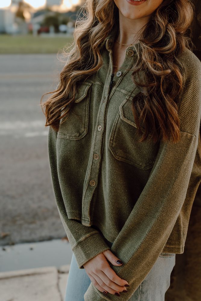 Olive Relaxed Corduroy Button Down BWB2S04470 - Southern Soule Designs