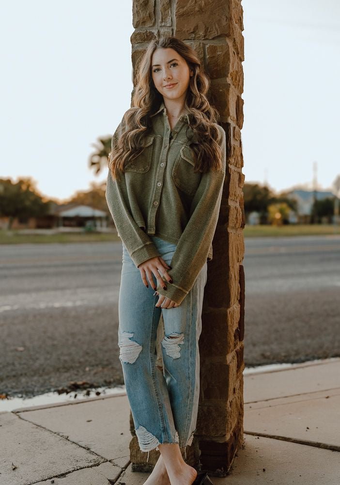 Olive Relaxed Corduroy Button Down BWB2S04470 - Southern Soule Designs