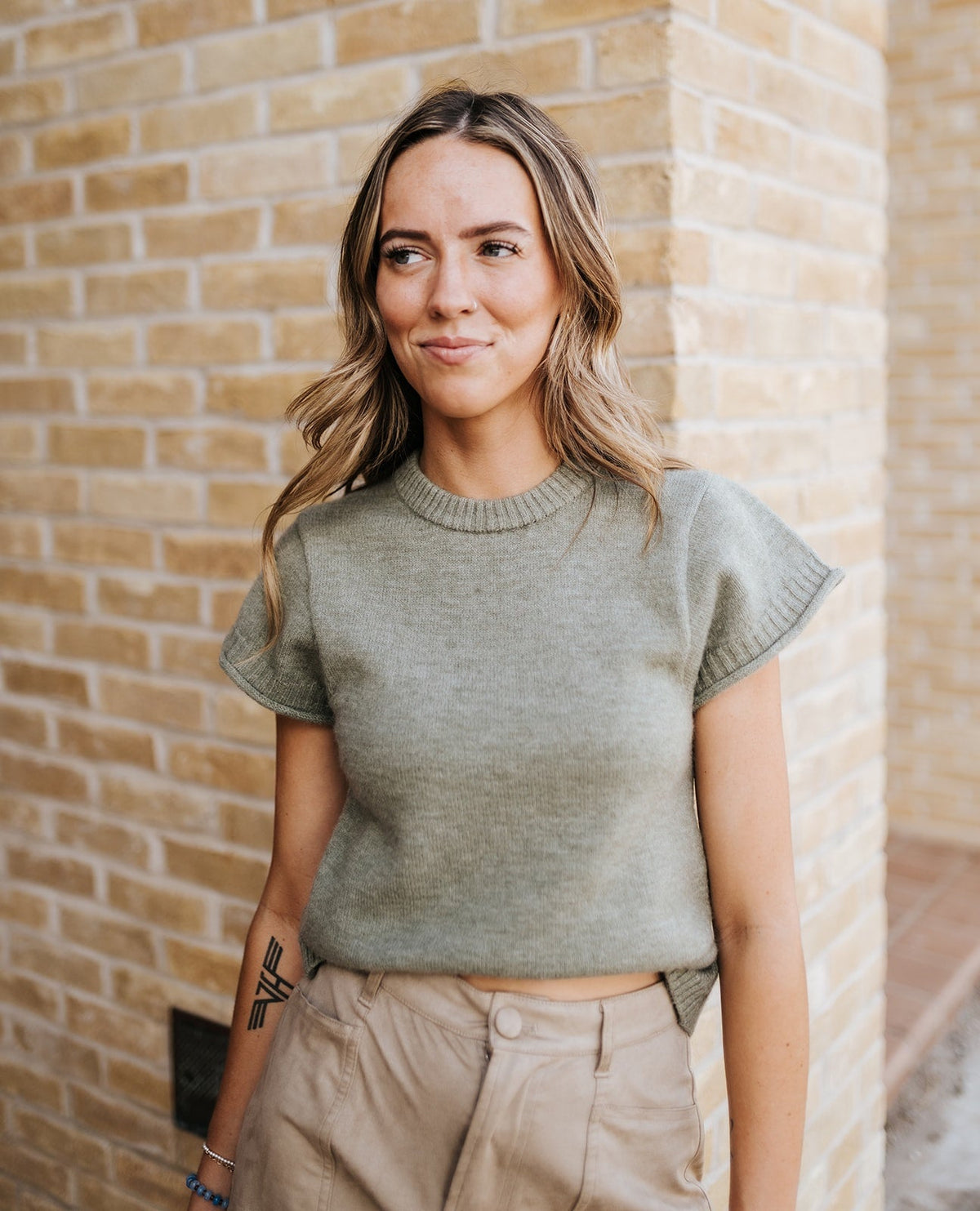 Olive Short Sleeve Crewneck Sweater SW11709 - Southern Soule Designs