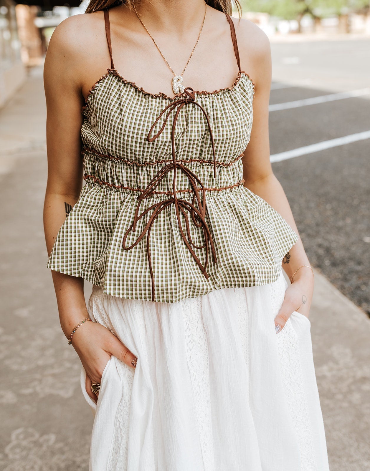 Olive Sleeveless Tie - Front Cami Top BMT7876 - Southern Soule Designs