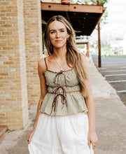 Olive Sleeveless Tie - Front Cami Top BMT7876 - Southern Soule Designs